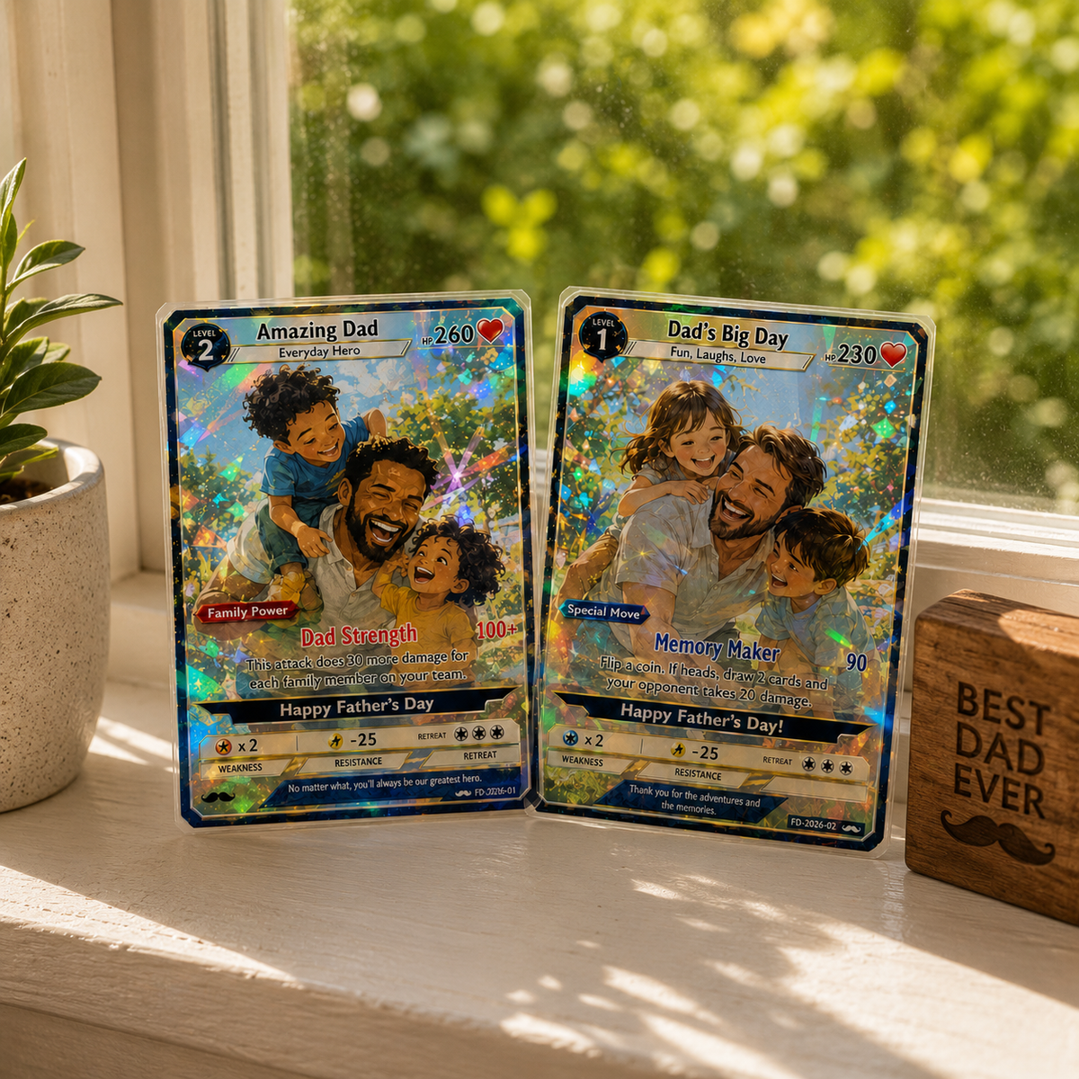 Custom Hologram Acrylic Pok mon Style Card for Dad, Father s Day Gift, Personalized Family Hero Keepsake