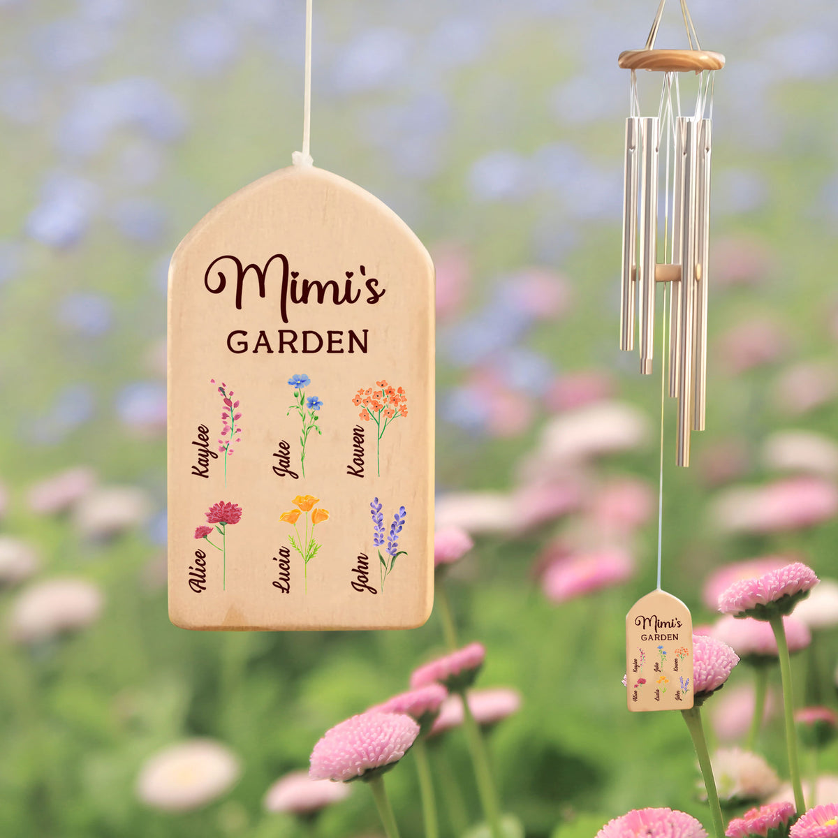 Grandma Mom's Garden Birth Month Flower With Kid Name - Personalized Windchime - Gift For Mom, Grandma, Mother's Day, Birthday Gift