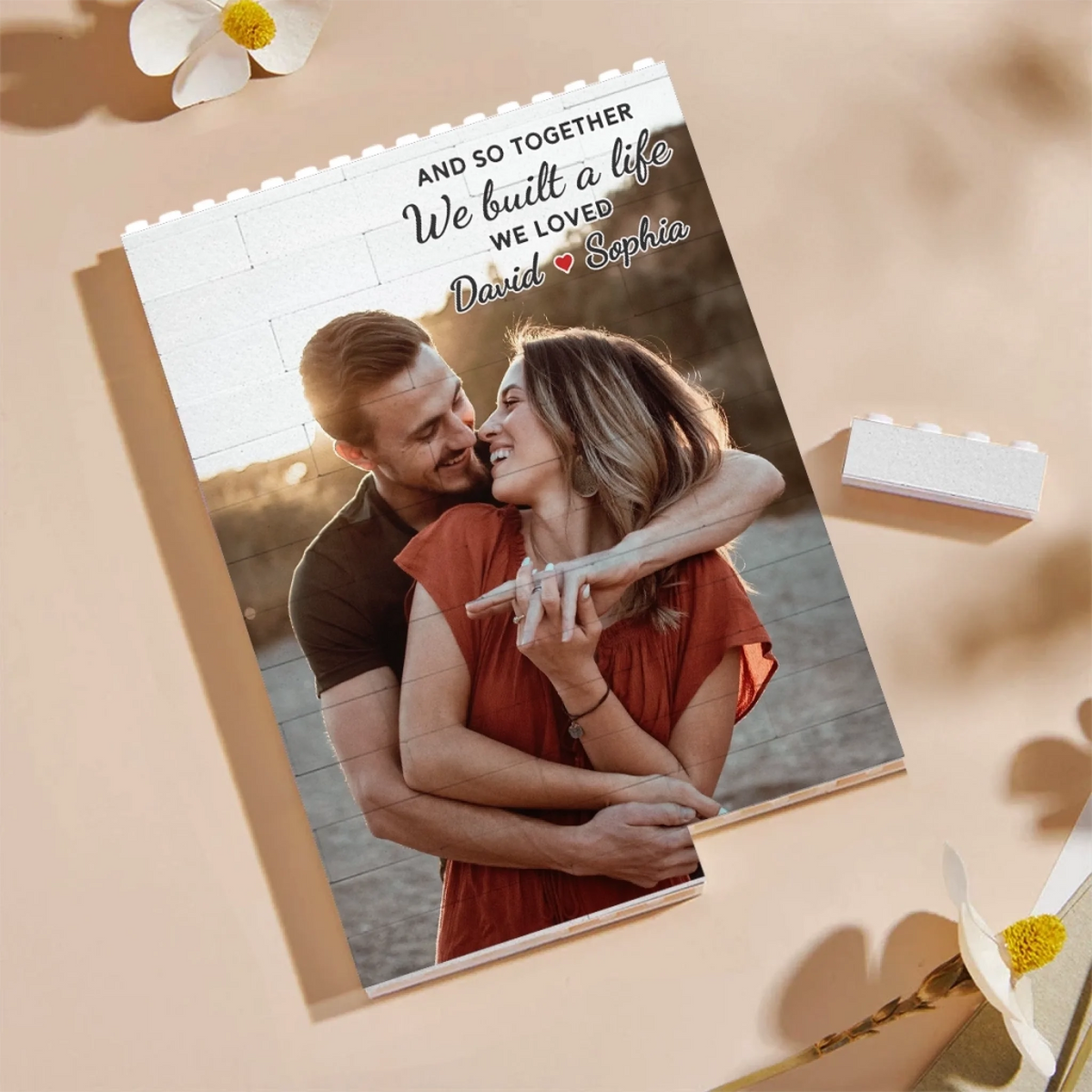 Custom Full Photo With Text - Personalized Building Block Puzzle - Anniversary Gift, Valentine's Day Gift For Couple