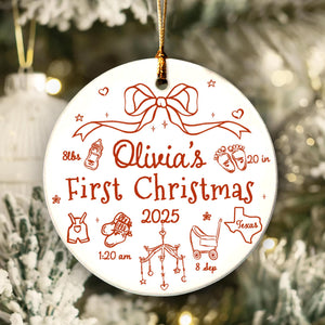 Personalized Baby First Christmas 2025 Ornament, Custom Baby Birth Stats Ornament, Baby Name Bow Ornament, New Baby Gift, Baby Newborn Gift