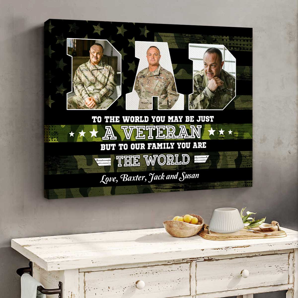 Veteran Dad You Are The World Custom Picture Canvas, Personalized Army Dad Gifts, Father s Day Gifts For Military Dads, Veteran s Day Gift