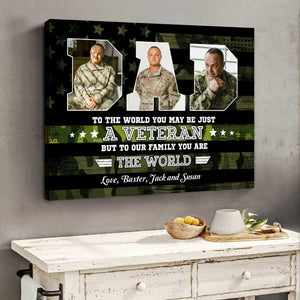 Veteran Dad You Are The World Custom Picture Canvas, Personalized Army Dad Gifts, Father s Day Gifts For Military Dads, Veteran s Day Gift