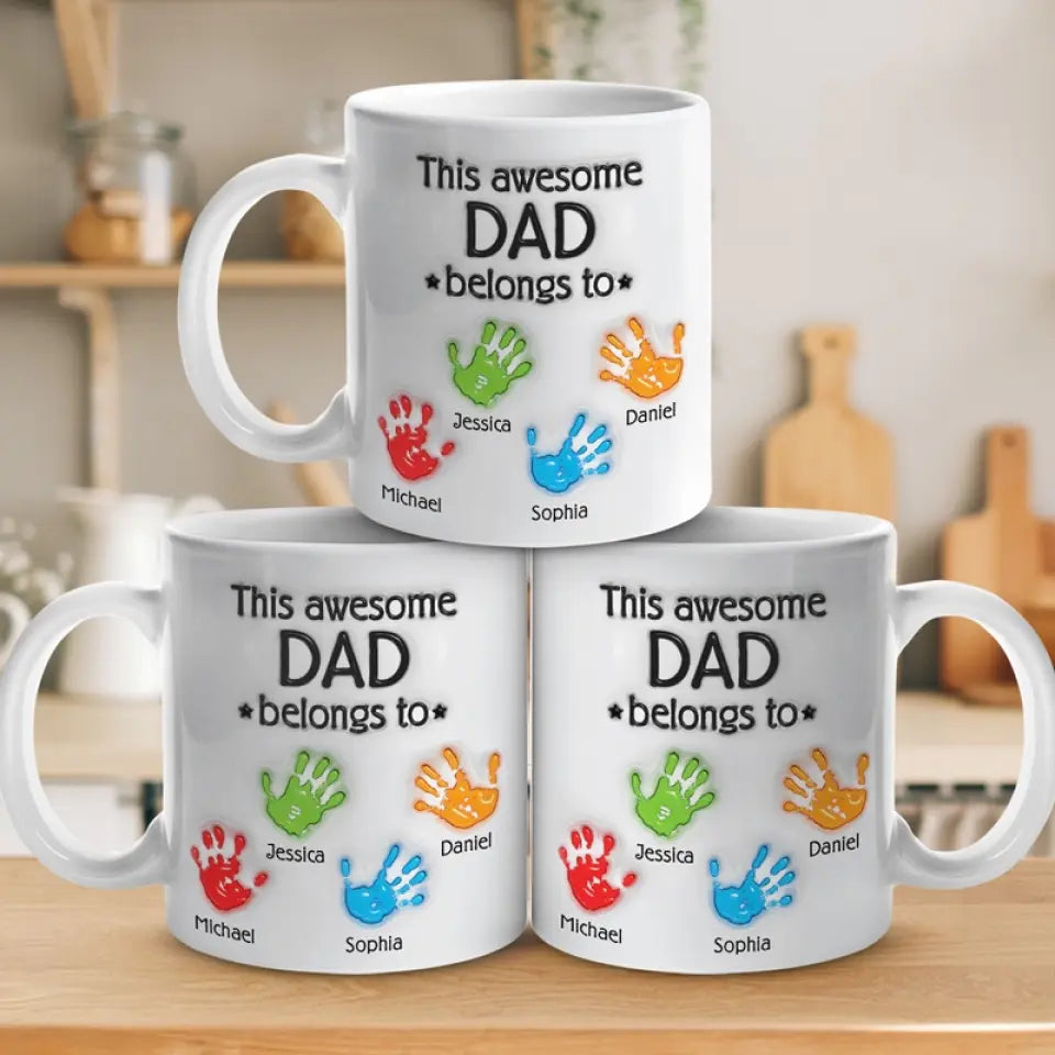 This Awesome Dad Belongs To - Personalized 3D Inflated Effect Printed Mug - Father's Day, Gift For Dad, Grandpa