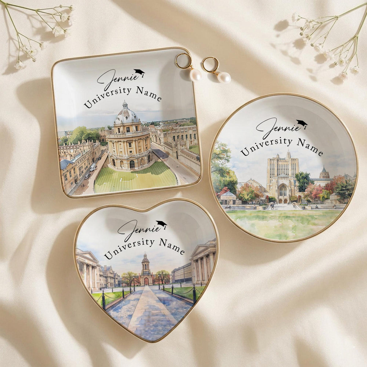 Custom University Campus Jewelry Dish, Personalized College Graduation Gift, School Logo Ring Dish, Graduate Keepsake,Grad Gift for Daughter