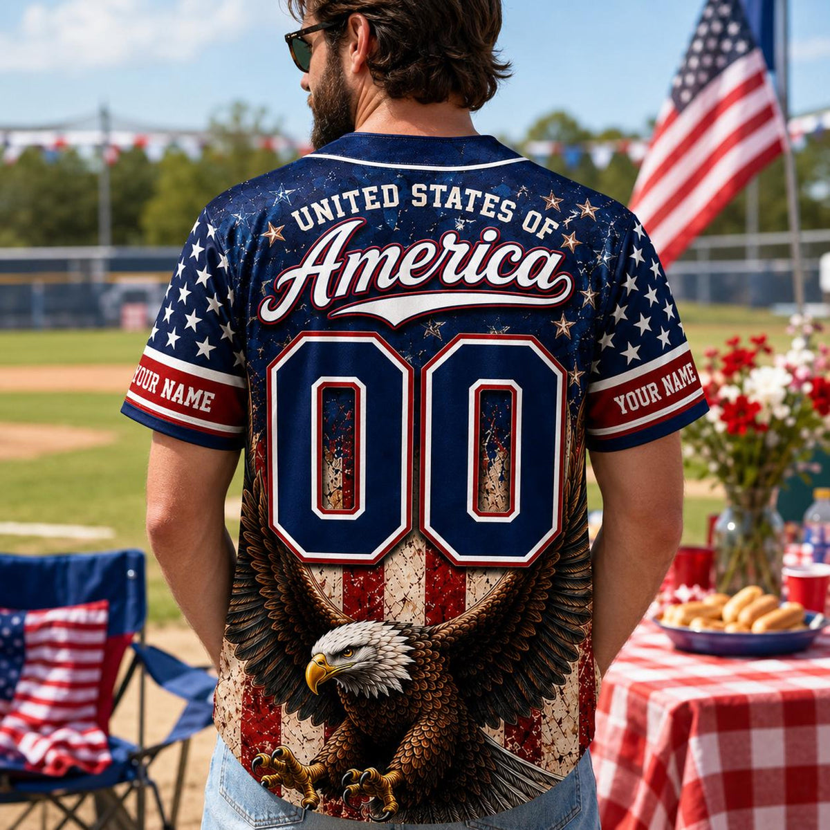 Personalized America Baseball Jersey, USA 250th Anniversary Jersey, Custom Name Number Patriotic Eagle Shirt, 1776 2026 4th of July Gift