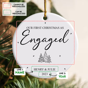 1st Christmas Engaged Christmas Cone Trees - Personalized Ornament - Christmas Gift