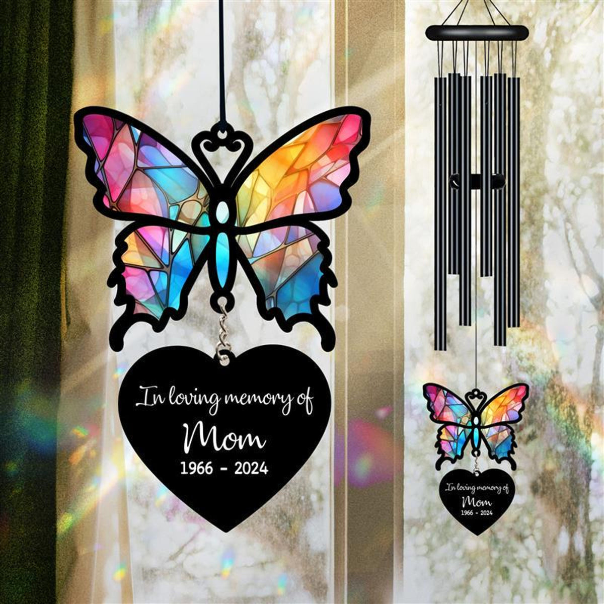Personalized Memorial Wind Chime, Butterfly Wind Chime, Butterfly Suncatcher Wind Chime, In Loving Memory, Family Gift, Love Family