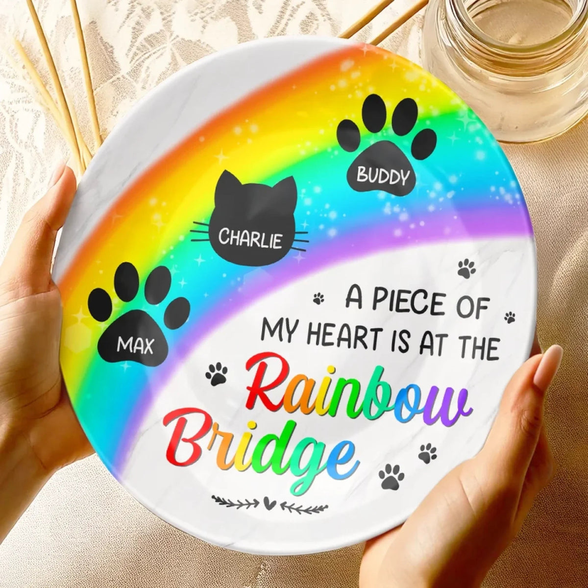 Piece Of My Heart At The Rainbow Bridge - Personalized Ceramic Plate - Sympathy Gift For Pet Owners, Pet Lovers