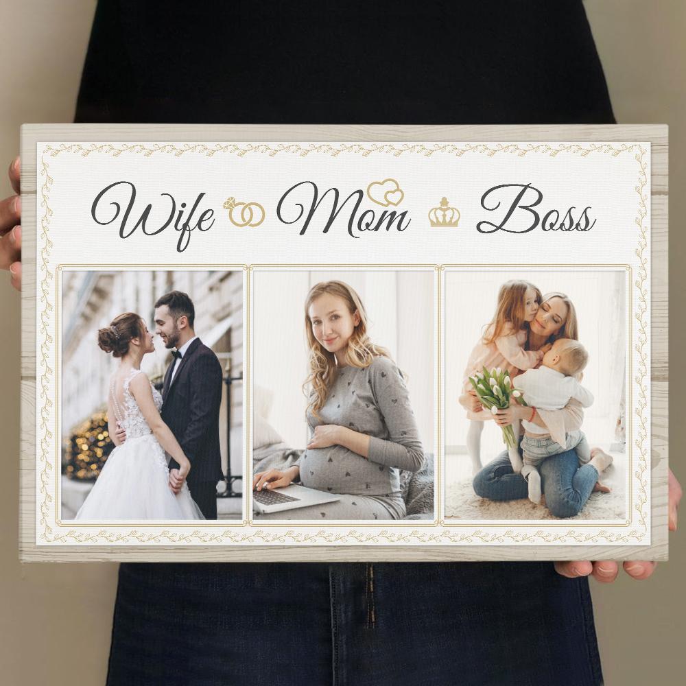 Wife Mom Boss, Custom Photo Collage - Personalized Canvas - Gift For Mom, Mother's Day, Birthday Gift