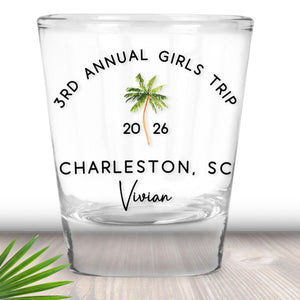 Custom Palm Tree Shot Glasses For Tropical Trip, Personalized Beach Bachelorette or Birthday Party Favors