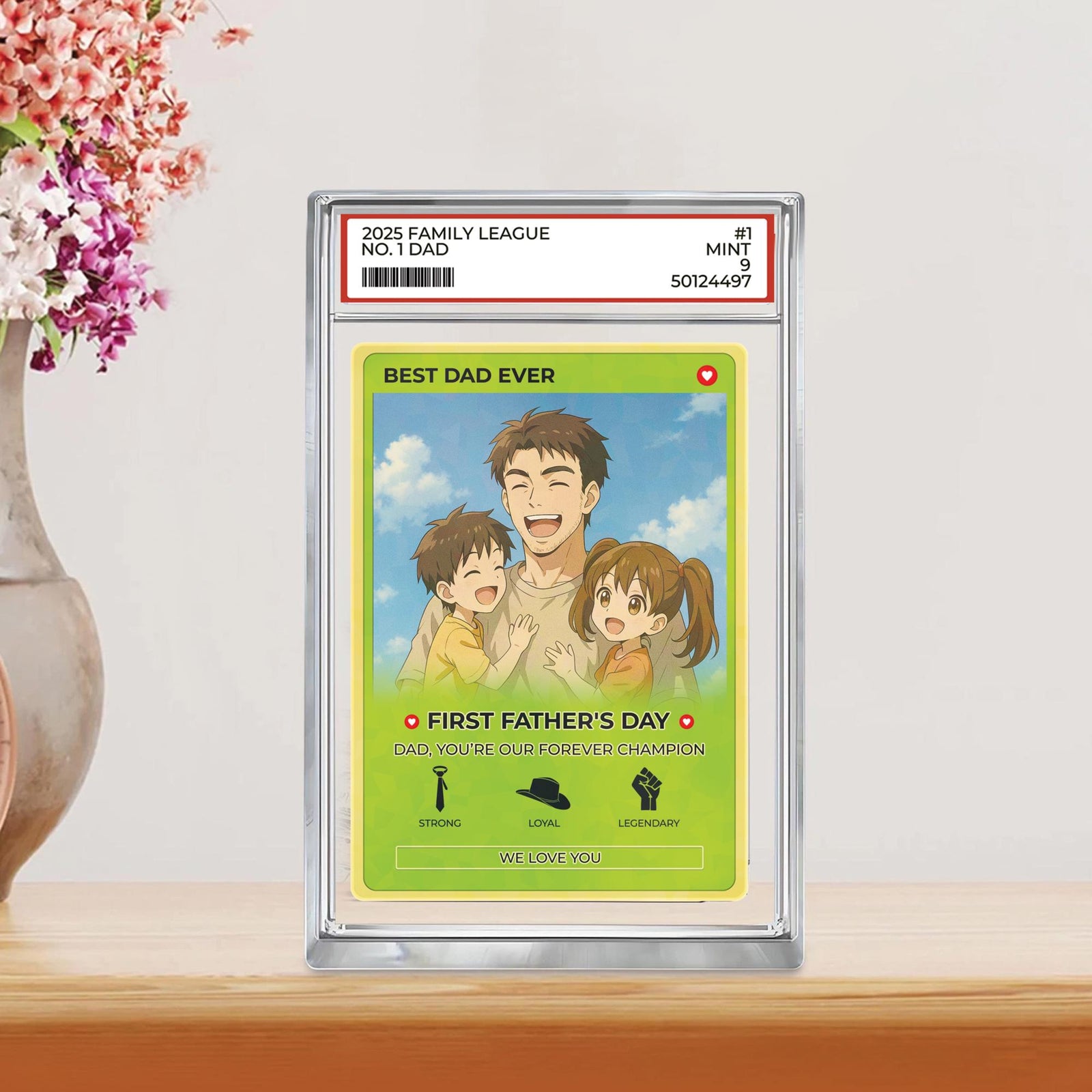 Personalized Anime Acrylic Block for Dad - Father's Day Gift - Custom Trading Card Style Photo Gift from Kids or Wife