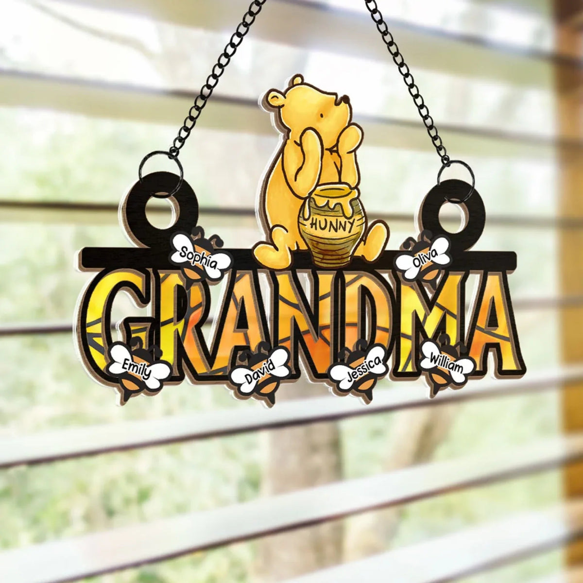 Grandma's Reason To Bee Happy - Personalized Suncatcher Ornament - Window Hanging Decor Gift For Mom, Grandma, Mother's Day Gift