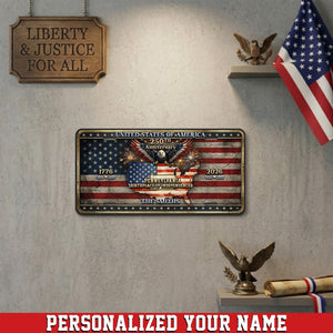 Personalized USA Flag Cut Metal Sign, 250th Anniversary Patriotic Decor, Patriotic Gift For Family