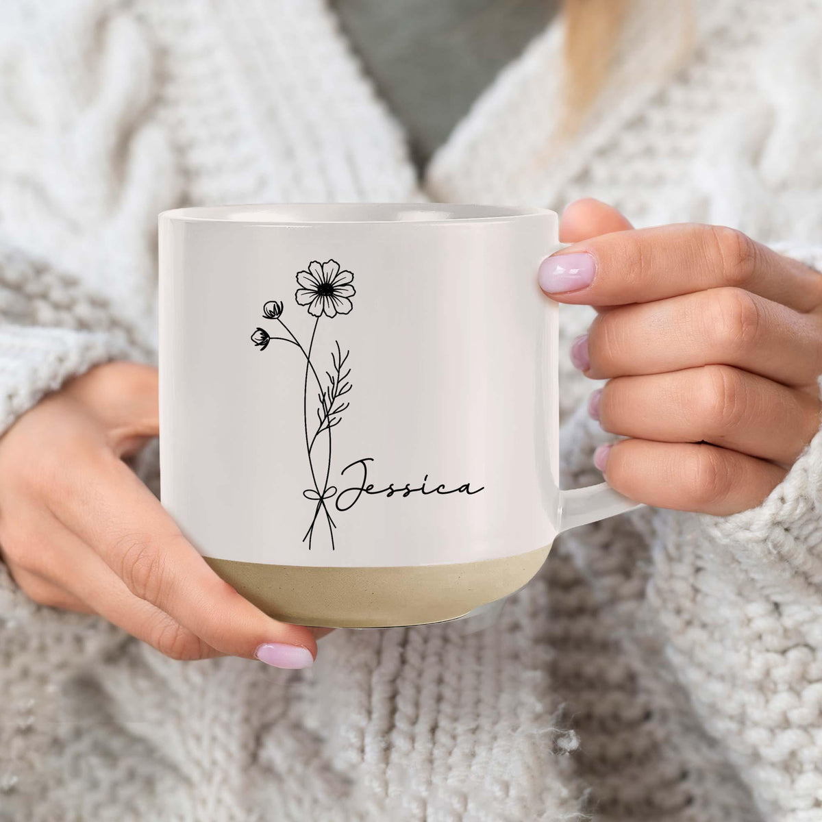Personalized Birth Flower Pottery Mug, Coffee Cup With Name, Personalized Birth Flower Mugs, Bridesmaid Proposal, Gifts for Her