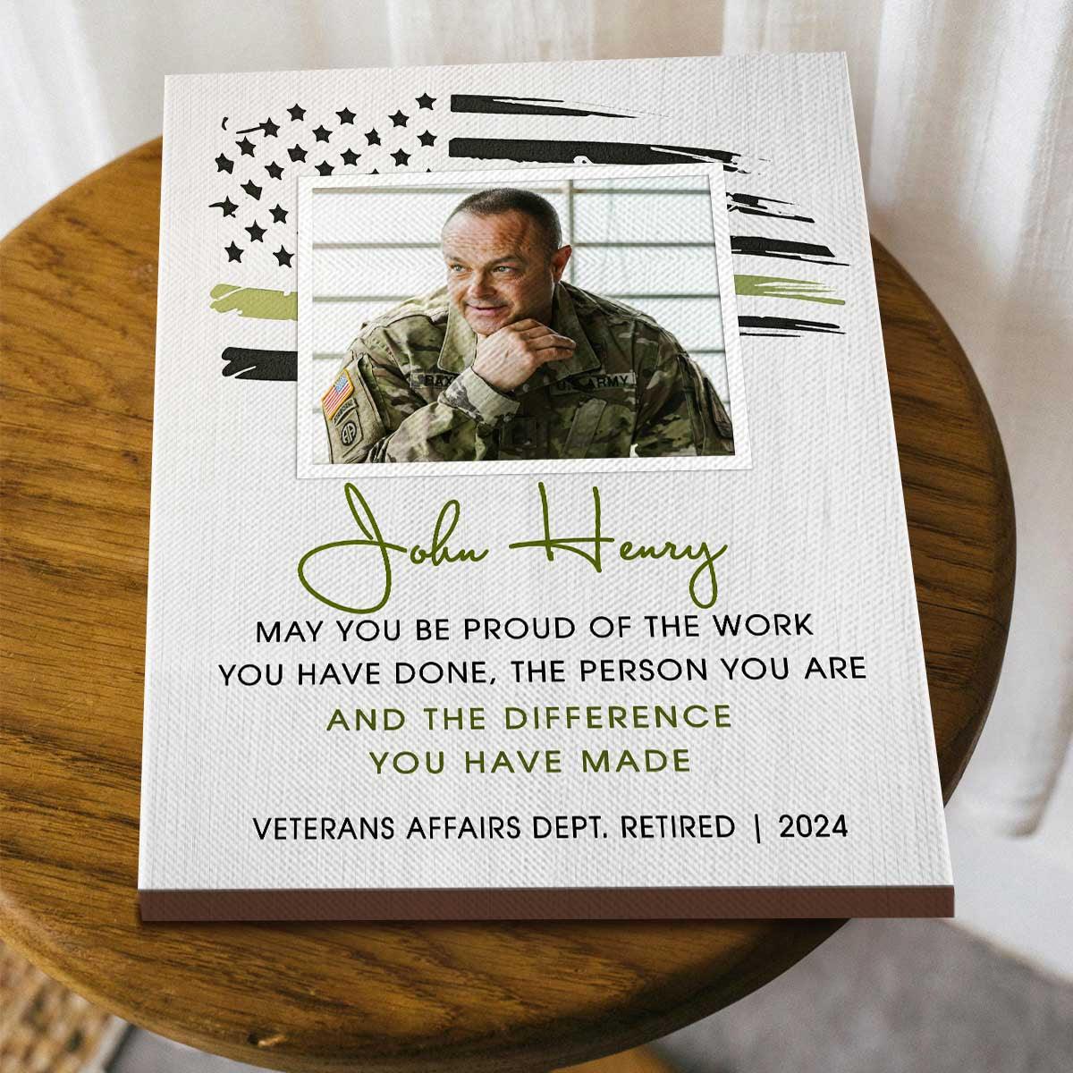 Military Retirement Custom Picture Canvas, Army Thank You Gift For Retirement, 4th Of July Gift For Retired Military Men