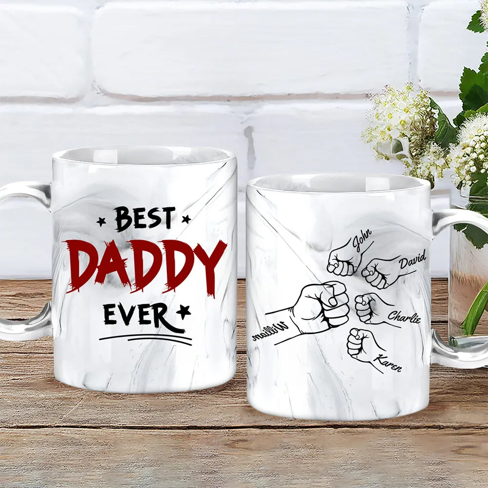 Best Dad Ever Kid Fist Bump - Personalized Marble Mug - Gift For Dad, Papa, Father's Day Gift