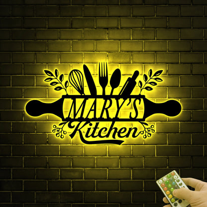 Custom Metal Sign for Kitchen Led Light, Kitchen Name Sign, Gift for Mom Grandma, Kitchen Wall Decor, Mothers Day Gift, Chef Sign, Tools