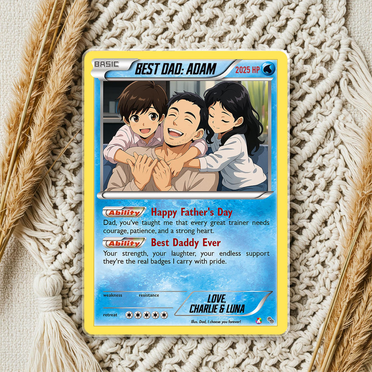 Personalized Father's Day Card, Custom Photo Best Dad Card, Gift For Dad, Custom Photo Anime Style Father's Day Gift