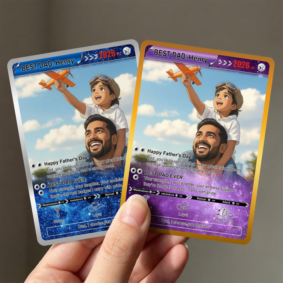 Custom Trainer Card Father's Day Gift, Personalized Gamer Dad Gift, Anime Inspired Keepsake Card, Photo Card for Dad, Gift for Dads
