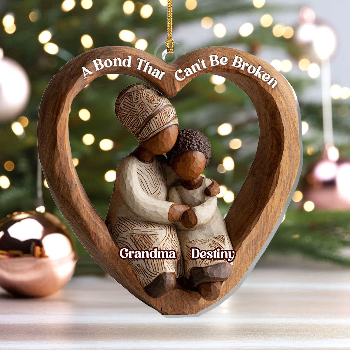 Mom & Kid A Bond That Can't Be Broken - Personalized Acrylic Ornament - Christmas Gift For Black Mother