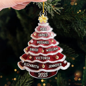 Crochet Christmas Tree Custom Family Names - Personalized 2D Flat Acrylic Ornament - Christmas Gift For Family