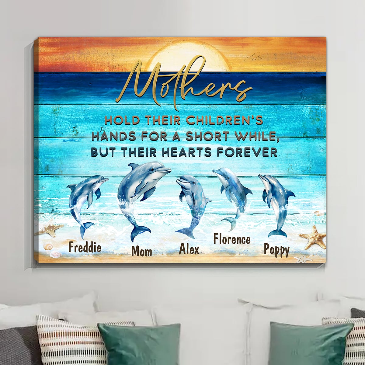 Mother's Day Gift Custom Beach Sea Dolphins Name Canvas