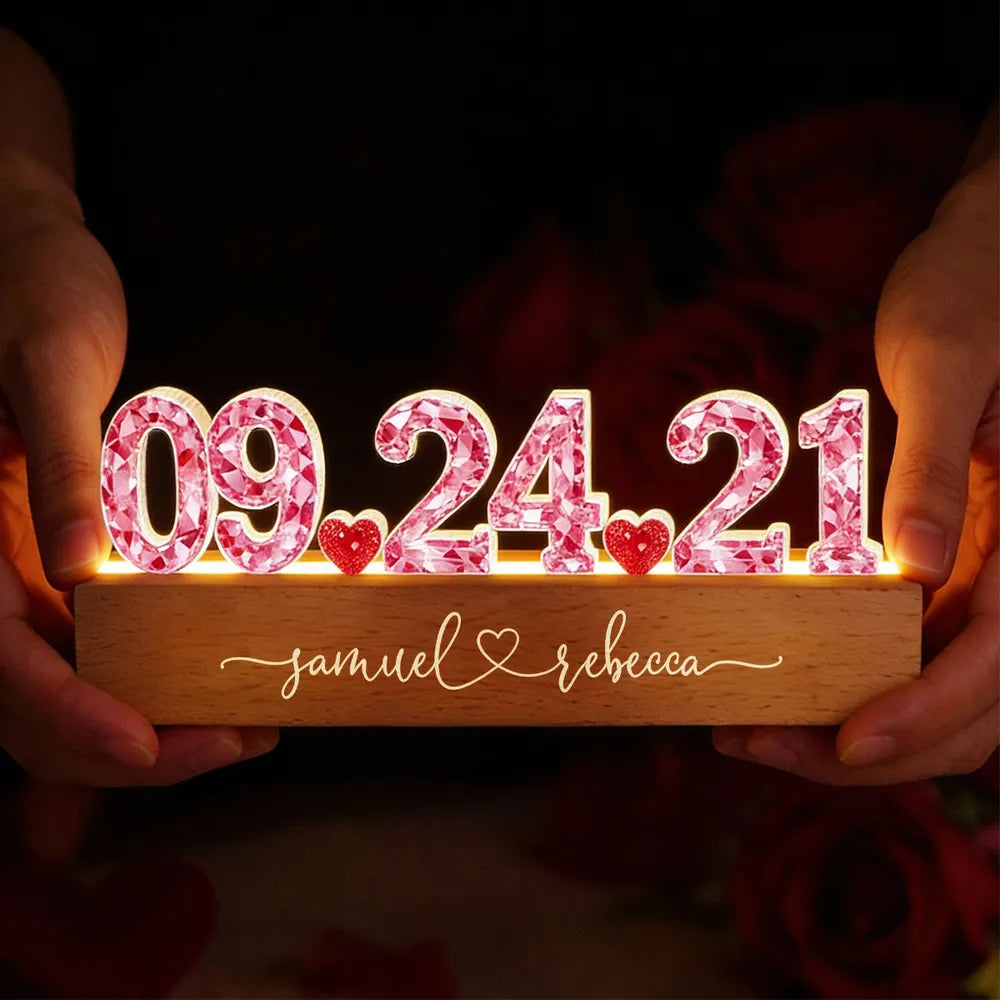 Couple Anniversary Date 3D Crystal Effect - Personalized Acrylic Block LED Night Light - Heartfelt 2026 Gift for Her, Gift for Him