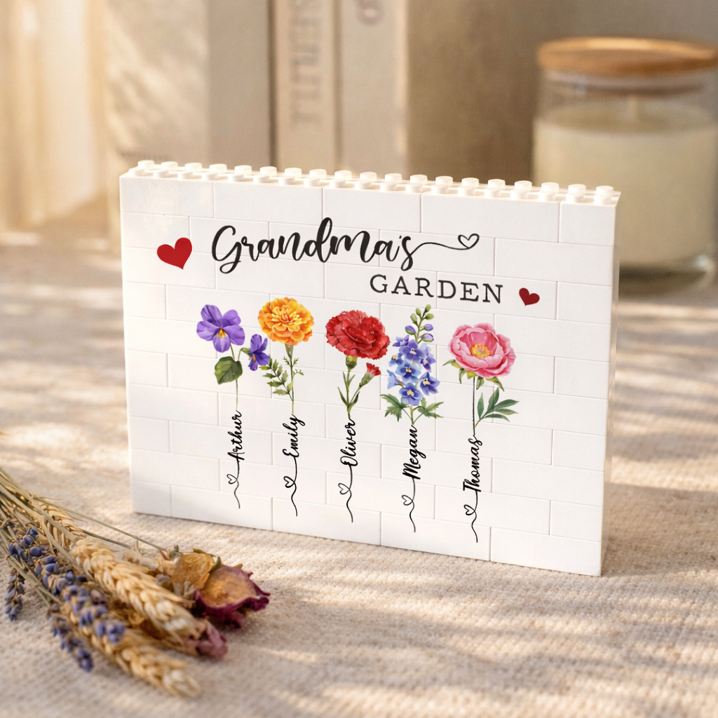 Custom Birth Month Flower Building Block, Custom Birth Month Flower With Kids Names Block, Mother's Day Gift, Grandma's Garden, Gift For Mom