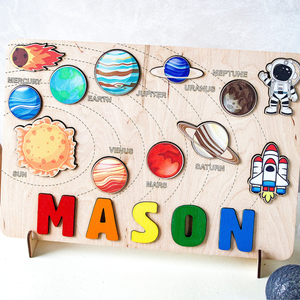 Solar System Baby Name Puzzles, Wooden Kids Space Puzzle, Children Birthday Gift, Space Theme Nursery Decor, Custom Gift For Baby Shower