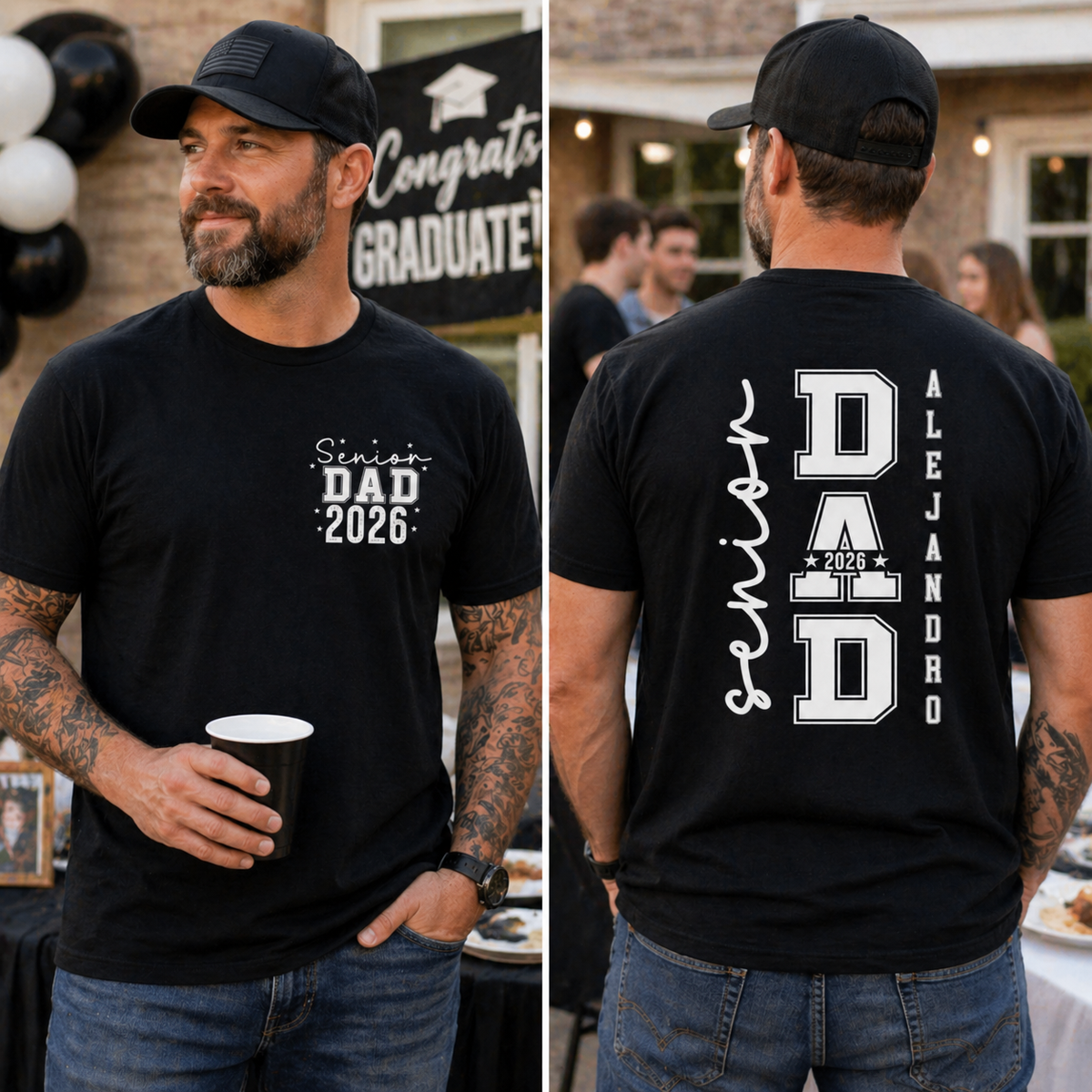 Senior Dad 2026 Double-Sided Shirt, Custom Name Graduation T-Shirt for Proud Fathers