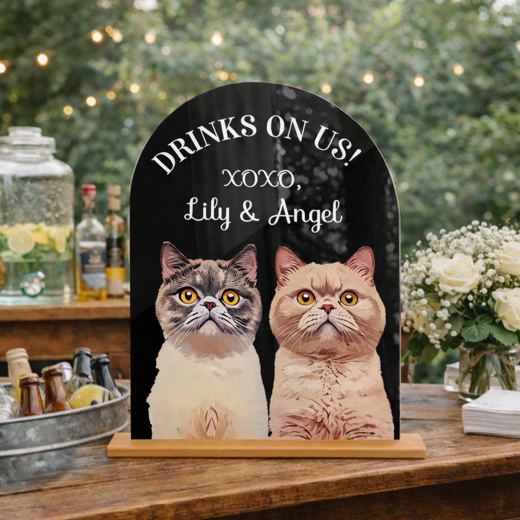 Drink On Me Custom Pet Portrait Wedding Bar Sign, Open Bar Dog Sign, Pet Photo Drink Sign, Wedding Bar Menu Sign, Modern Minimalist Wedding Sign