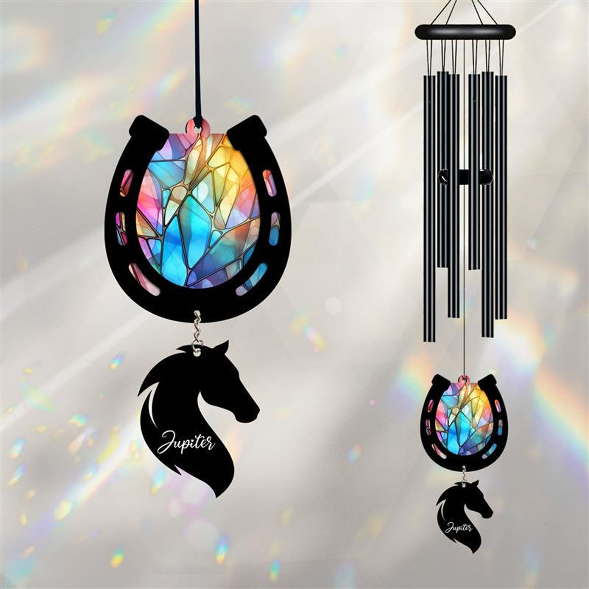 Personalized Pet Memorial Wind Chime, Remembrance, Pet Suncatcher Wind Chime, Horse Shoes, Horse Loss, Horse Memorial, In Loving Memory