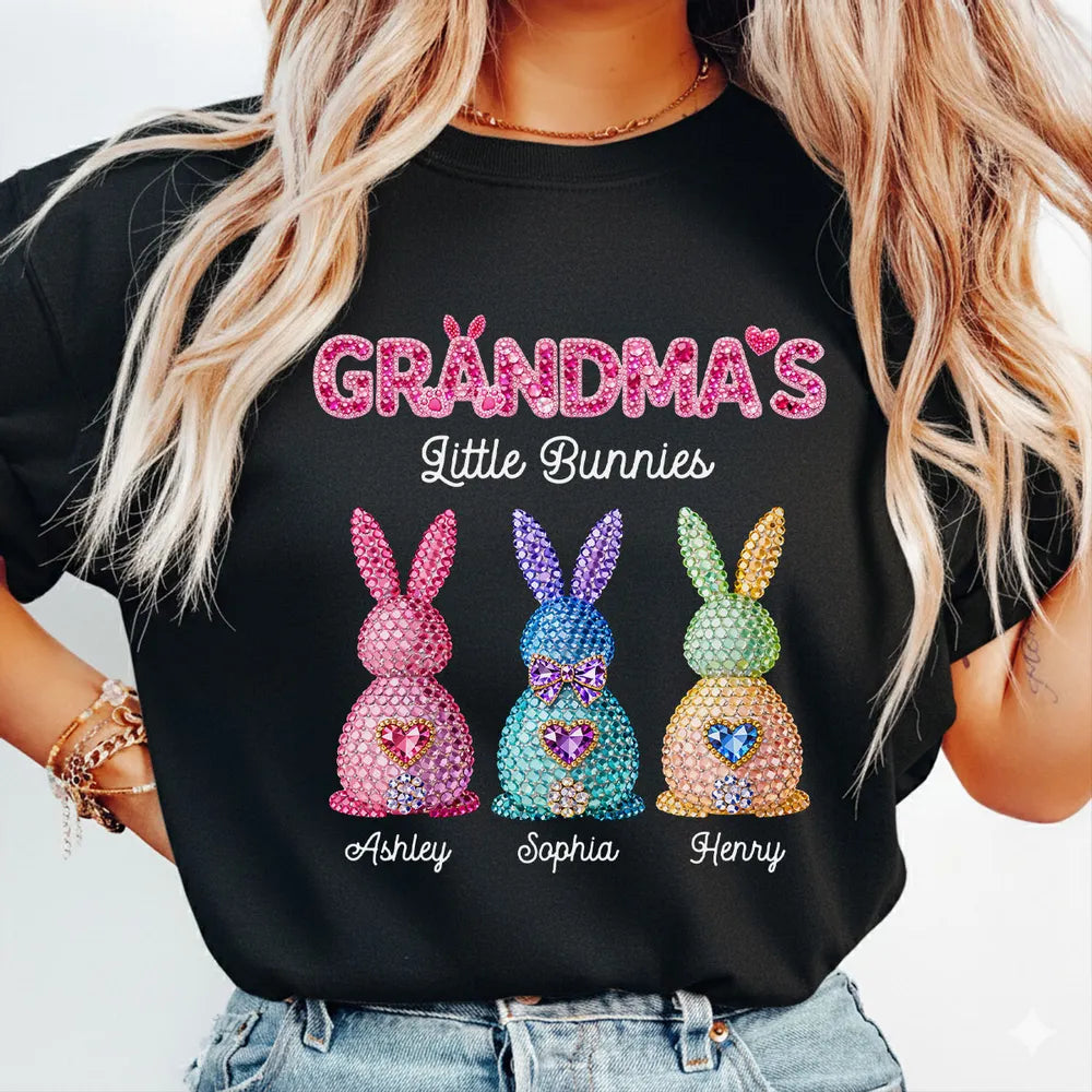 Grandma's Little Rhinestones Bunnies - Personalized Apparel - Easter Gift For Mom Grandma