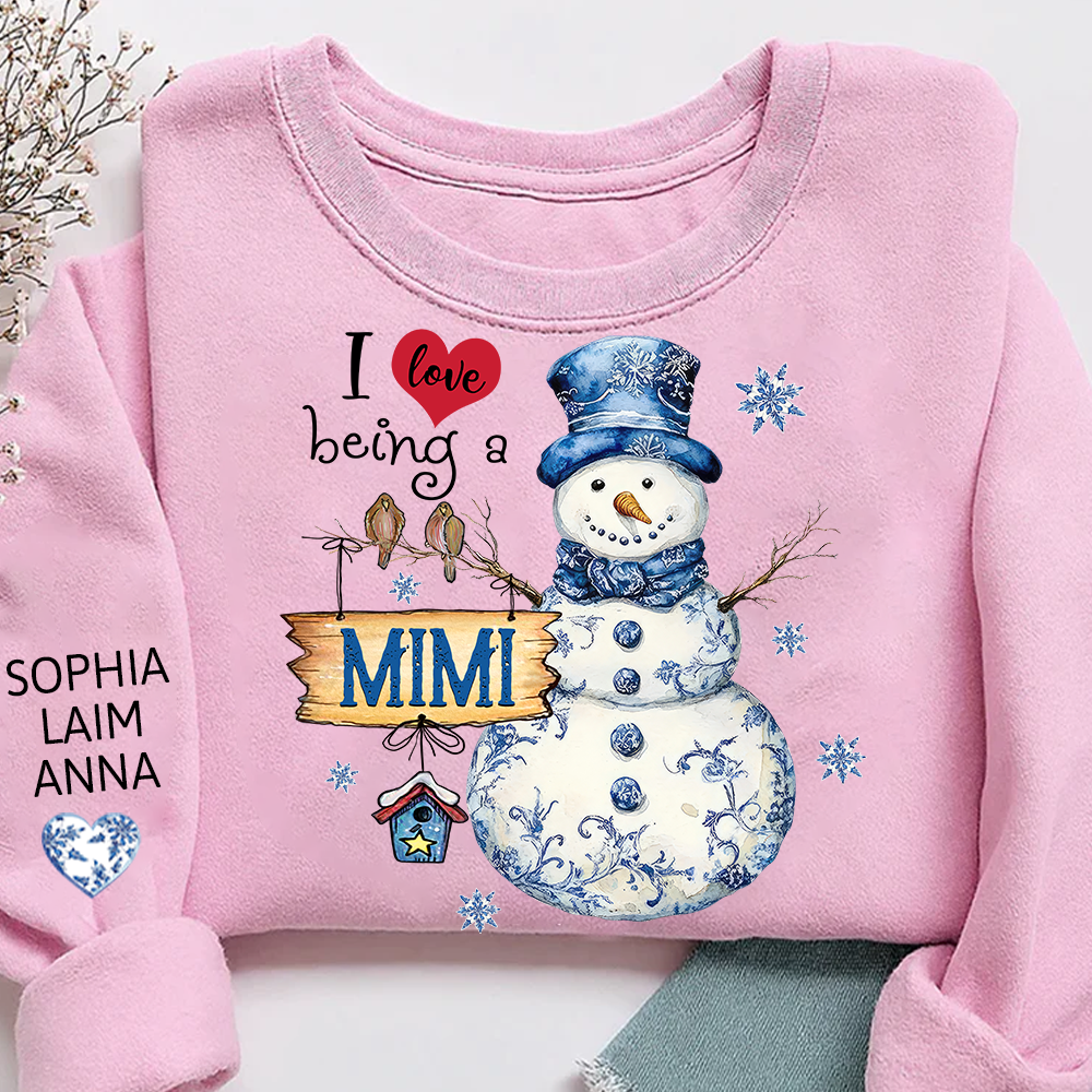 I Love Being A Nana Blue Toile Snowman - Personalized Apparel - Christmas Gift For Grandma