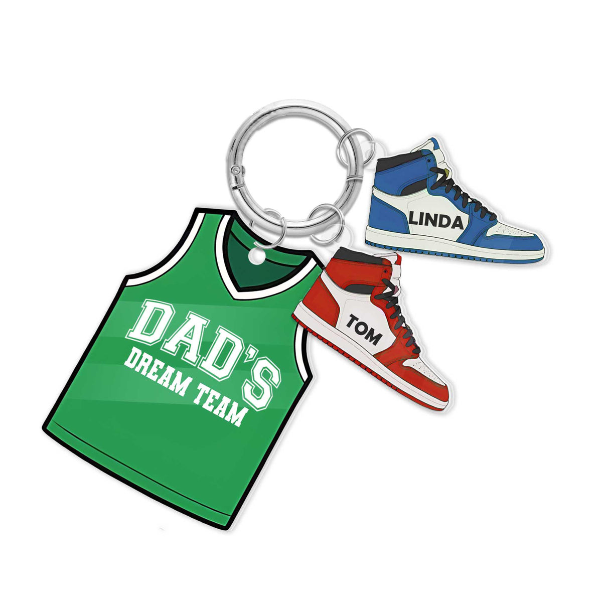 Dad's Dream Team Keychain, Personalized Basketball Jersey Gift with Kids' Sneaker Charms, Custom Father's Day Gift for Sports Dads