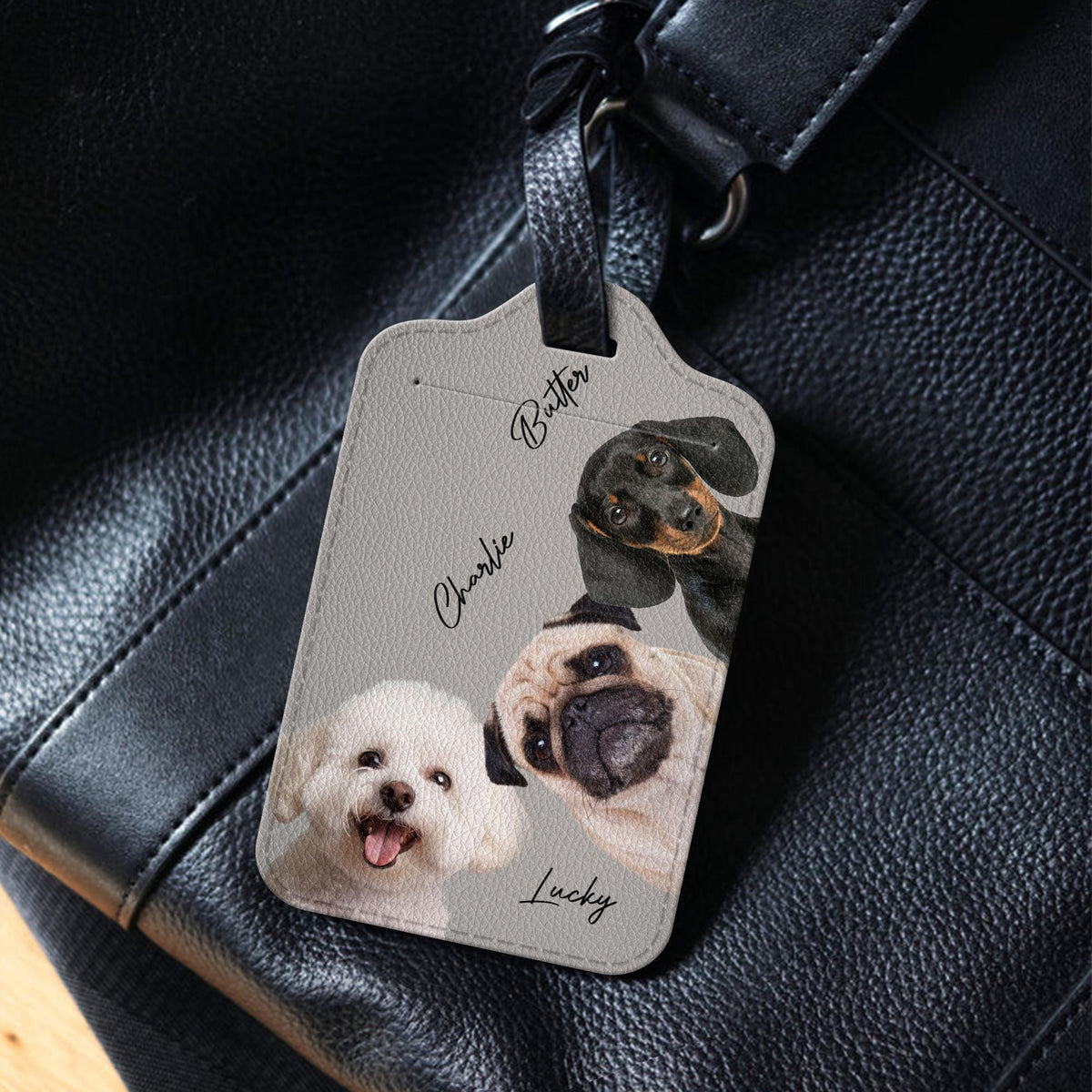Custom Leather Pet Luggage Tag, Personalized Pet Photo Tag, Travel Accessory, Pet Lover Gift for Dog Owners