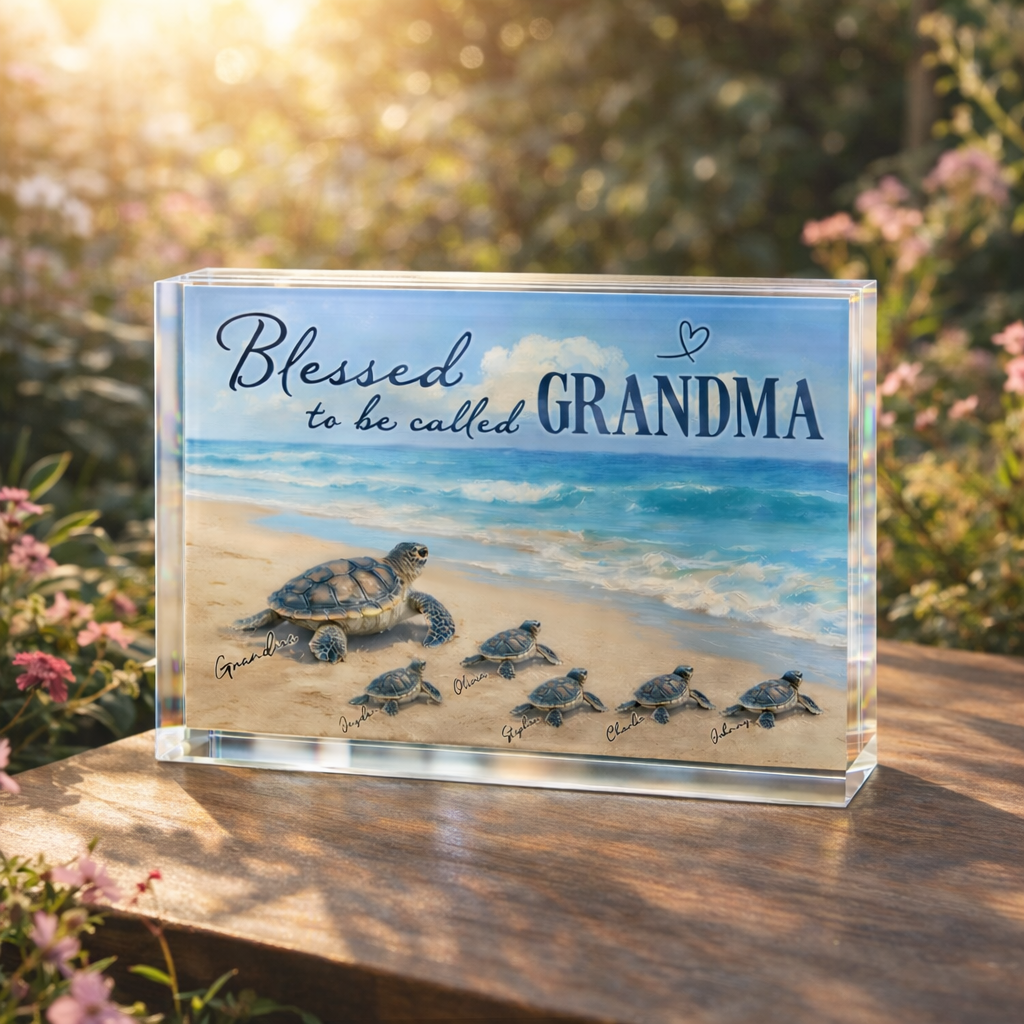 Grandma Turtle's Little Grandkids by the Shore - Personalized Acrylic Plaque - Mother's Day Gift For Mom, Grandma