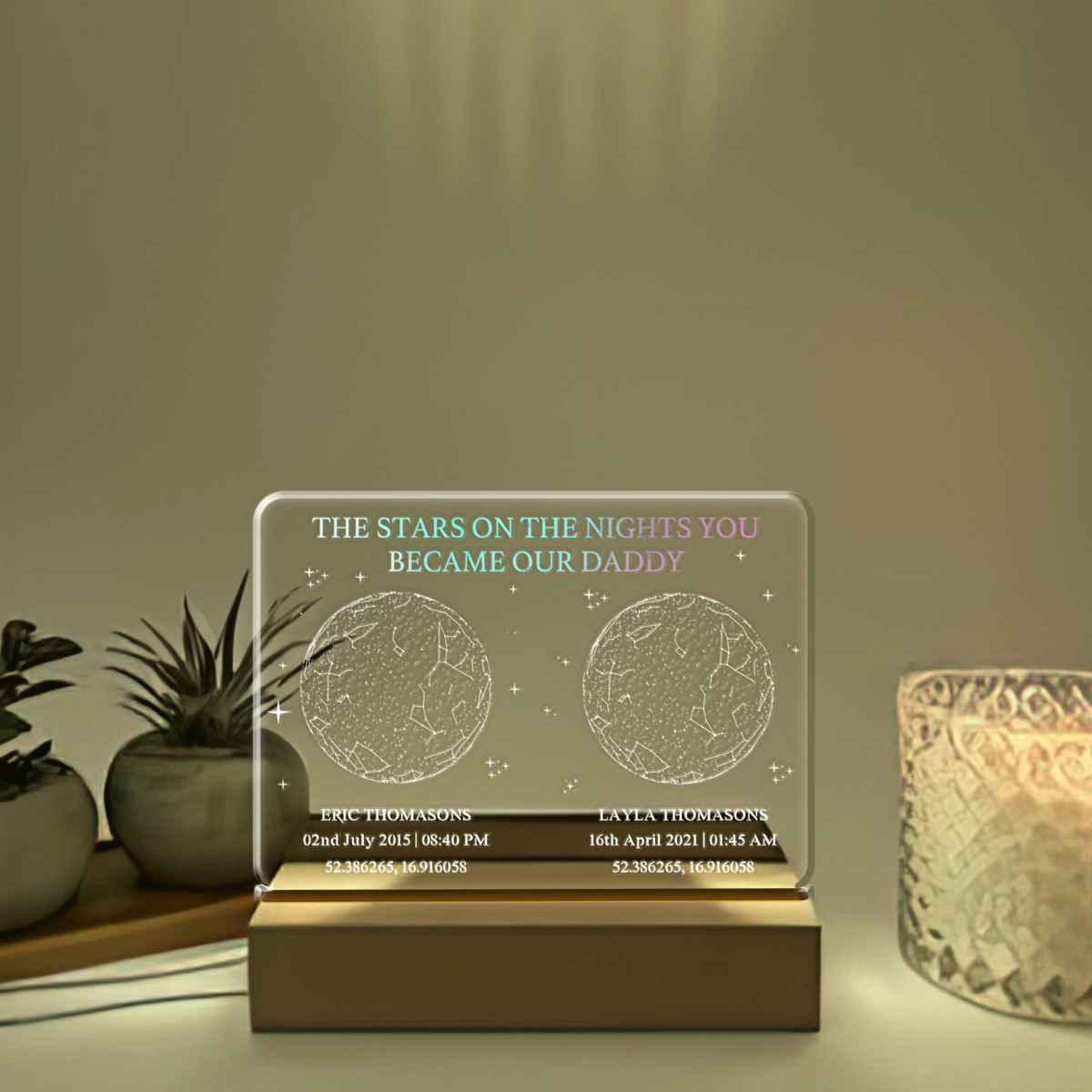 The Night You Became My Dad Night Light, Personalized Star Map Lamp, Custom Star Chart Led Light For Father's Day Gift, Bedroom Night Light