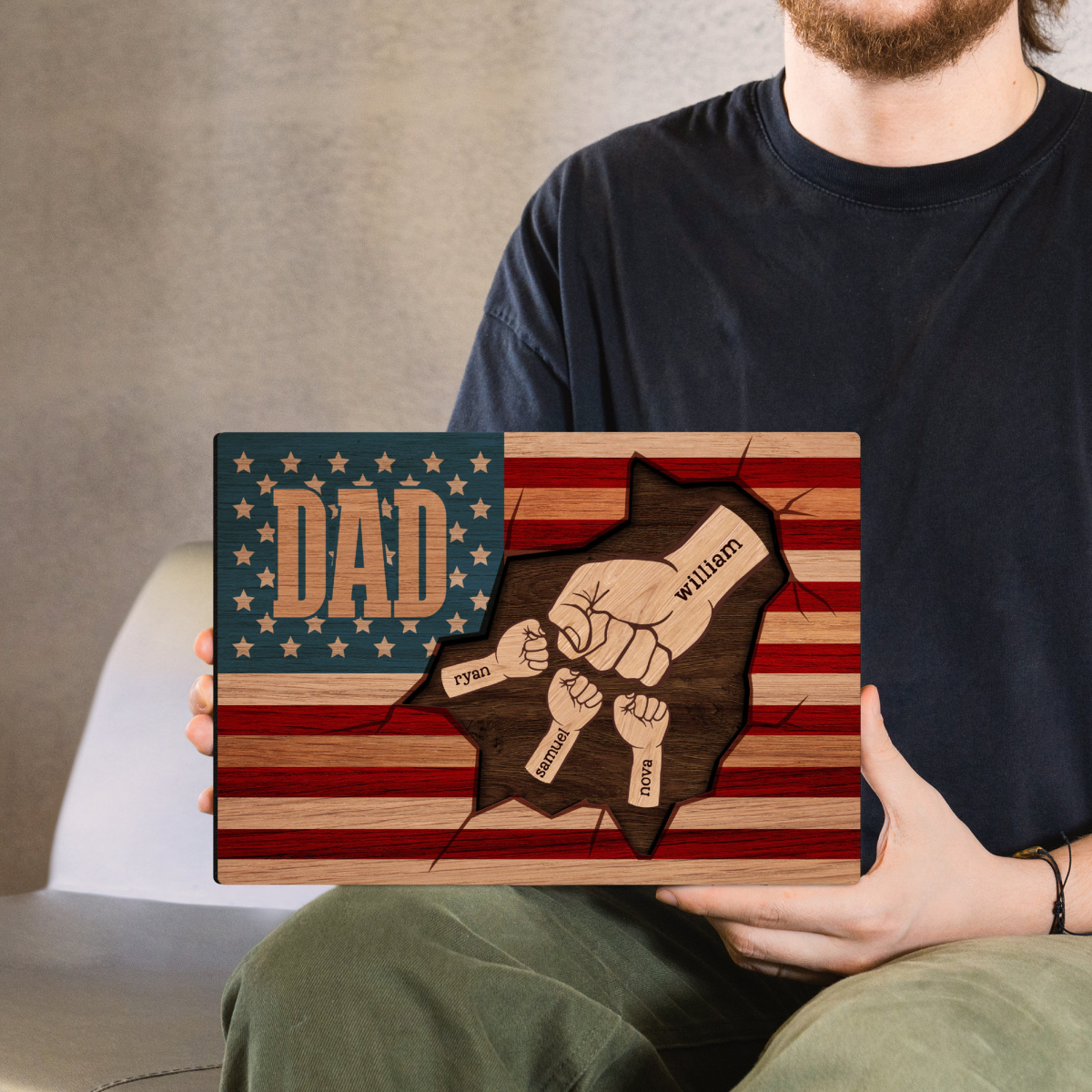 Fist Bump Dad and Kids Picture Frame, Father's Day Gifts, Gift For Dad, Dad Birthday Gift, Father's Day Gift for Dad, Dad Flag Sign