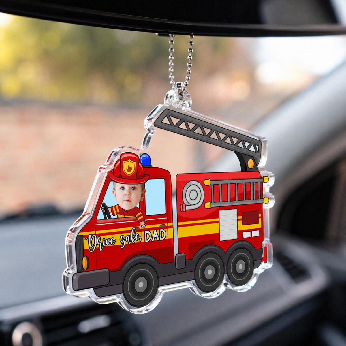 Personalized Vehicle Kids Photo Car Ornament: Custom Baby Face Sun Visor Clip, Fathers Day Gift for Dad Grandpa, Drive Safe Daddy Ornament
