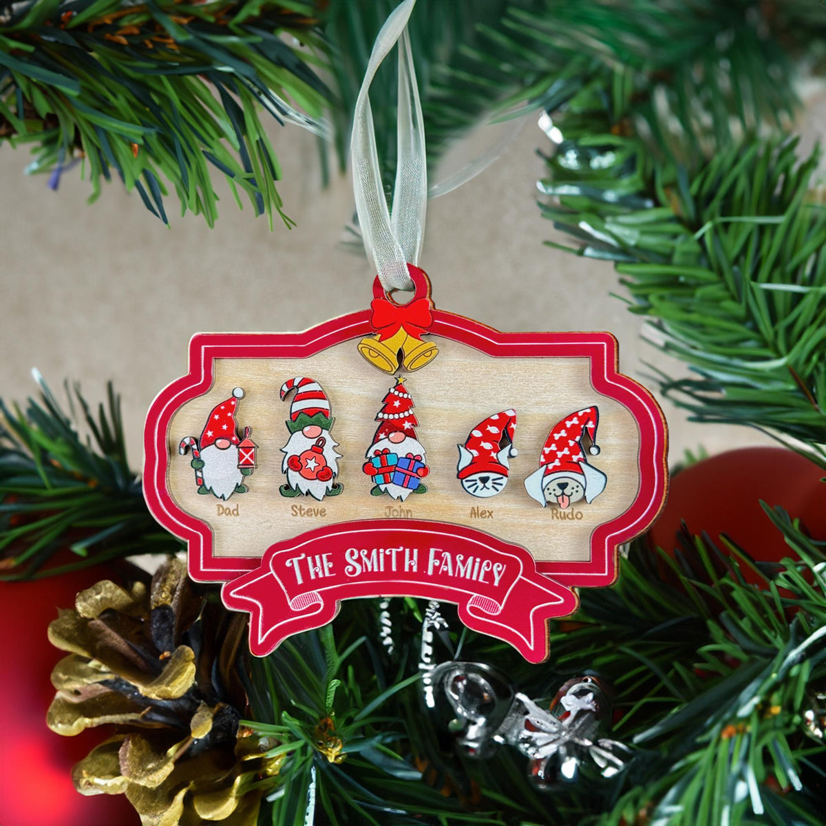 Family Ornament Personalized, Gnome Family Ornaments for Xmas Tree, Custom Family Ornament