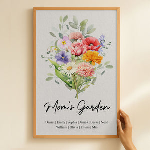 Mom's Garden Birth Flower Bouquet - Personalized Canvas - Gift For Mother, Grandma, Mother's Day Gift