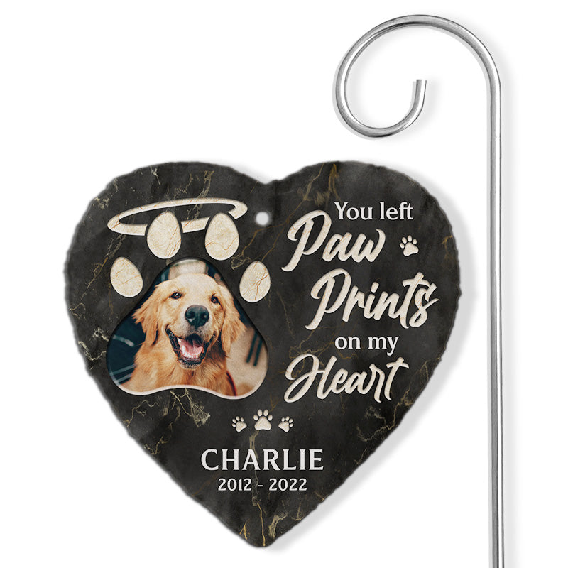 You Left A Paw Print On My Heart Memorial Dog Photo - Personalized Slate Plaque - Memorial Gift For Pet Owner
