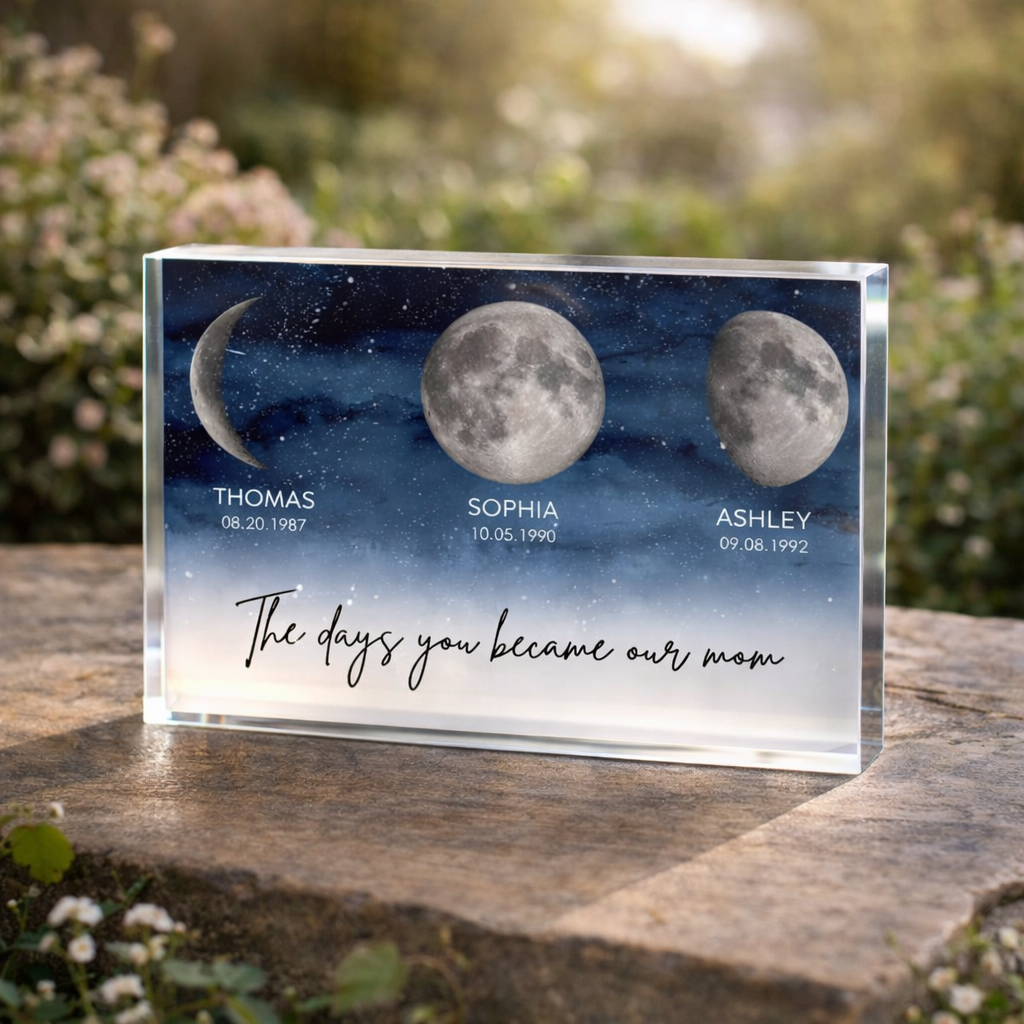 Starry Night The Day You Became Our Mom Custom Moon Phase - Personalized Acrylic table Sign - Heartfelt Gift For Mom, Mother's Day Gift