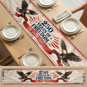 Family Names Freedom - Personalized Table Runner - 4th Of July Gift For Family, 250th Home Decoration