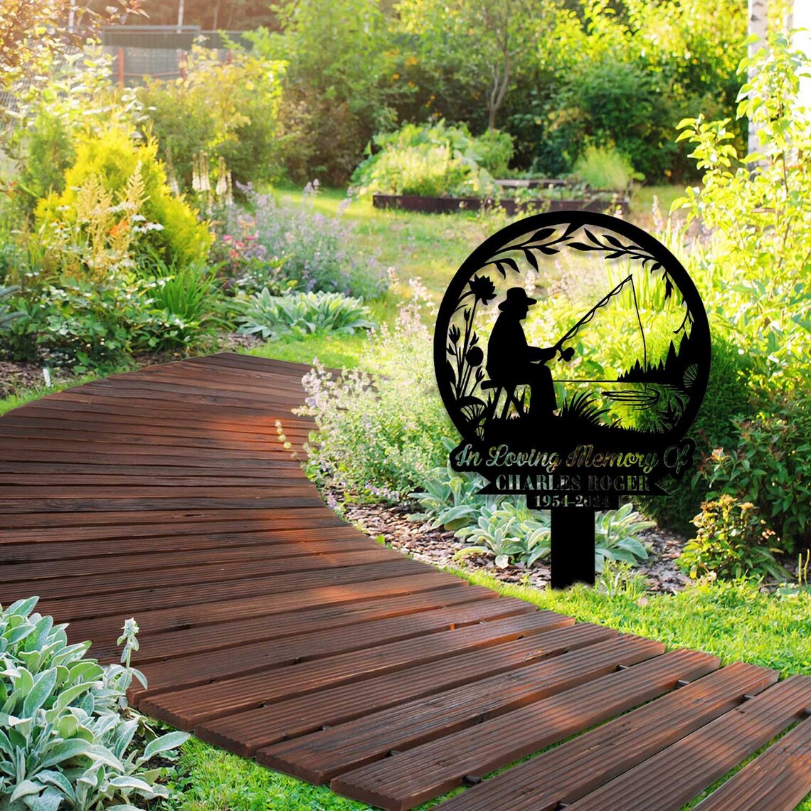 Custom Fishing Memorial Sign, Fisherman Memorial Gift, Grave Marker, Fishing Lover Gift, Sympathy Sign, Remembrance Stake, Dad Loss Gift