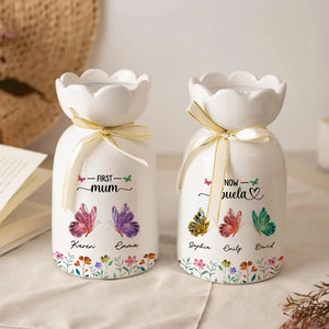First Mom Now Grandma Butterflies - Personalized Bloom Vase - Gift For Grandma, Mom, Mother's Day Gift