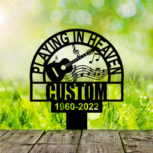 Guitarist Heaven Memorial Metal Stake, Custom Guitar Playing Memorial Sign, Musician Grave Marker, Sympathy Sign, Remembrance Stake