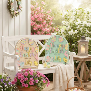 Happy Baby's First Easter Wood Sign, Custom Name & Color Easter Decor, Wooden Plaque with Stand, Kids Keepsake Gift, Easter's Day Baby