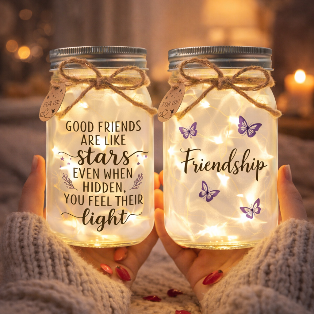 Friendship Jar Night Light, Starlit Mason Jar Gift for Her, Gift For Friend, Bestie